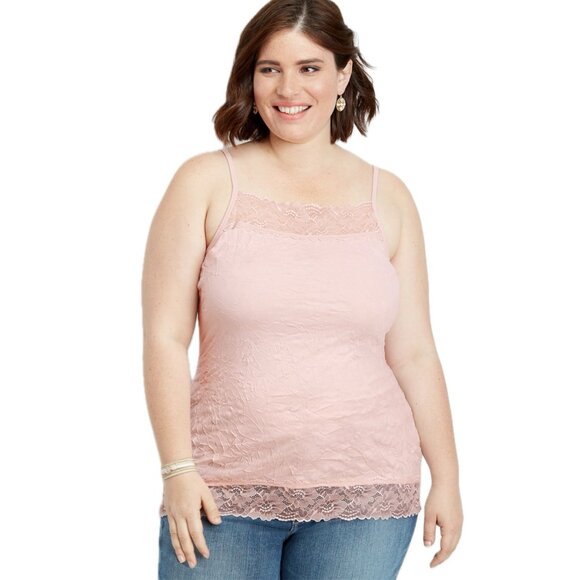 Maurices Plus Size 2X PINK Stretchy Crinkle Lace Cami - Picture 10 of 11